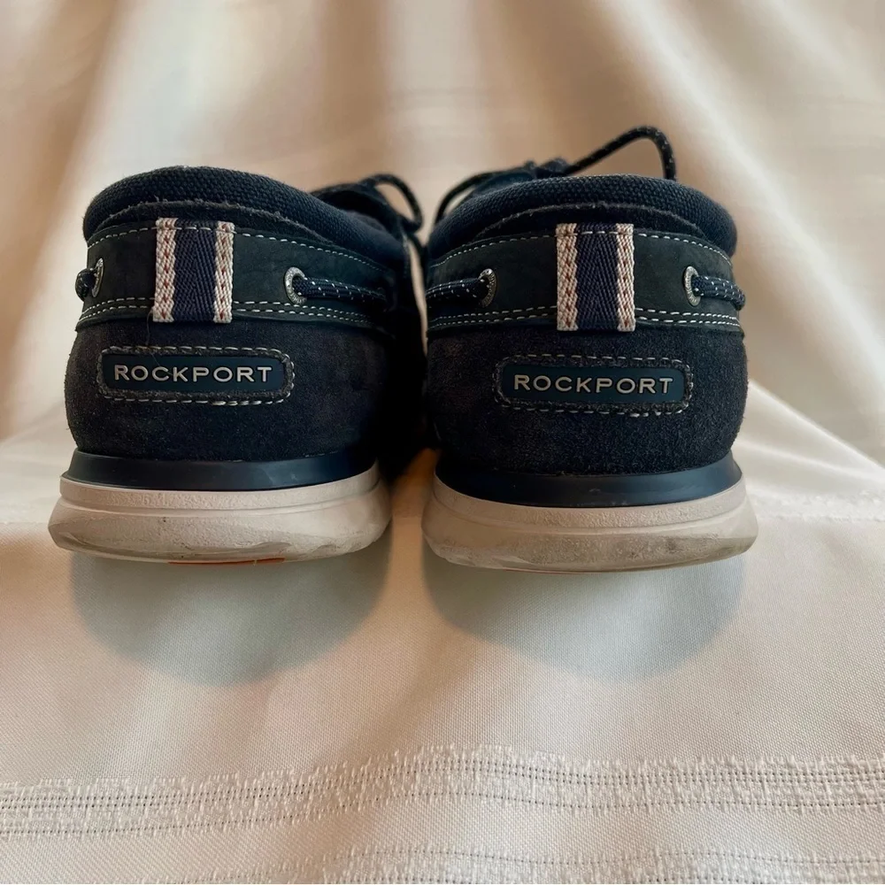 Men’s Rockport Boat Shoes Blue‎ Leather Canvas Suede truTECH sz 10 EUC